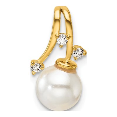 14K Yellow Gold 1/15 ct tw Freshwater Cultured Pearl & Diamond Slide Pendant