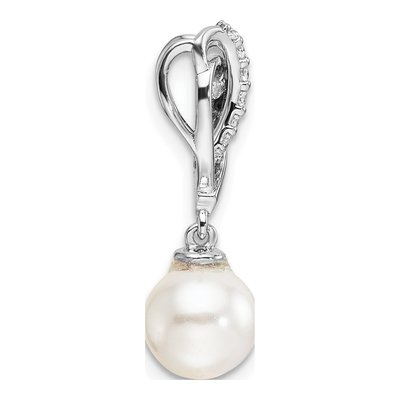 14K White Gold 1/10 ct tw Freshwater Cultured Pearl & Diamond Slide Pendant – view 2