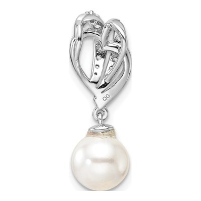 14K White Gold 1/10 ct tw Freshwater Cultured Pearl & Diamond Slide Pendant – view 3