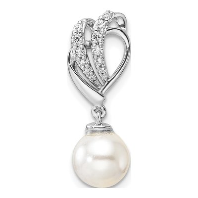 14K White Gold 1/10 ct tw Freshwater Cultured Pearl & Diamond Slide Pendant