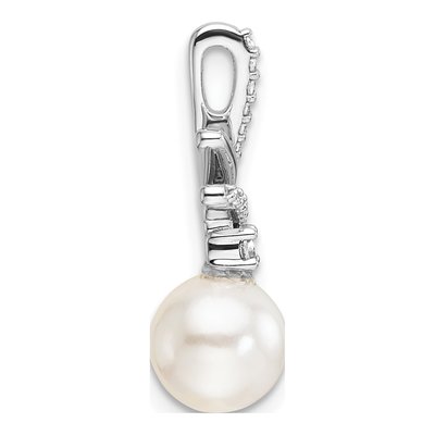 14K White Gold 1/10 ct tw Freshwater Cultured Pearl & Diamond Slide Pendant – view 2
