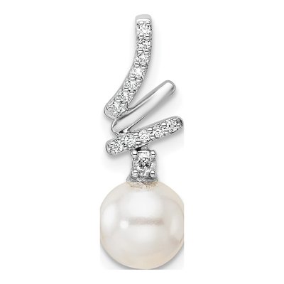 14K White Gold 1/10 ct tw Freshwater Cultured Pearl & Diamond Slide Pendant