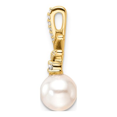 14K Yellow Gold 1/10 ct tw Freshwater Cultured Pearl & Diamond Slide Pendant – view 2
