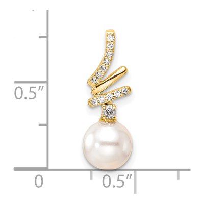 14K Yellow Gold 1/10 ct tw Freshwater Cultured Pearl & Diamond Slide Pendant – view 4
