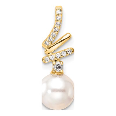 14K Yellow Gold 1/10 ct tw Freshwater Cultured Pearl & Diamond Slide Pendant