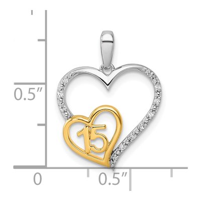 14K Two-Tone Gold 1/20 ct tw Diamond Quinceaera 15-Heart Pendant – view 4