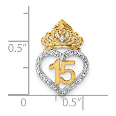 14K Two-Tone Gold 1/15 ct tw Diamond Quinceaera 15-Heart Slide Pendant – view 4