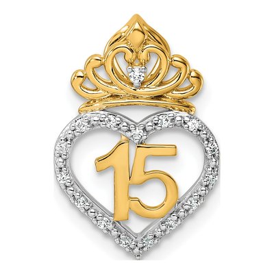 14K Two-Tone Gold 1/15 ct tw Diamond Quinceaera 15-Heart Slide Pendant