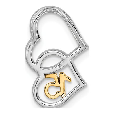 14K Two-Tone Gold 1/15 ct tw Diamond Quinceanera Double Heart Slide Pendant – view 3