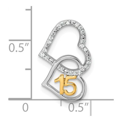 14K Two-Tone Gold 1/15 ct tw Diamond Quinceanera Double Heart Slide Pendant – view 4