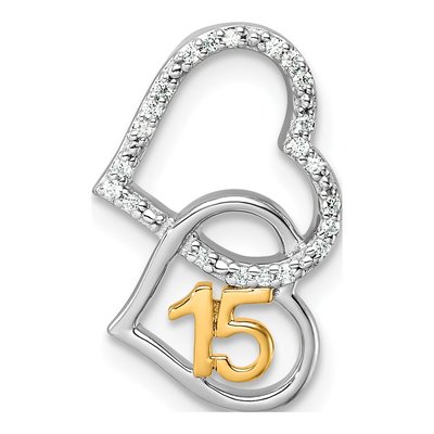 14K Two-Tone Gold 1/15 ct tw Diamond Quinceanera Double Heart Slide Pendant