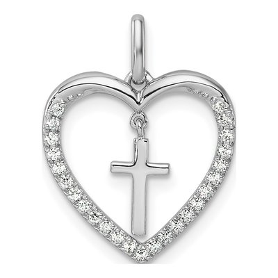 14K White Gold 1/6 ct tw Diamond Heart Cross Pendant