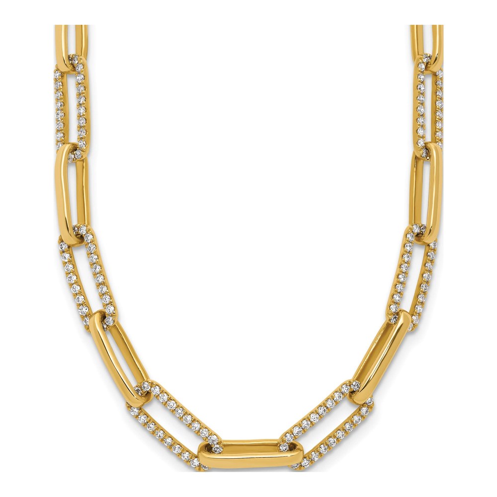 14K Polished 3.69 Carat Diamond Paperclip Link 18 Inch Necklace with Fold Over Catch Clasp