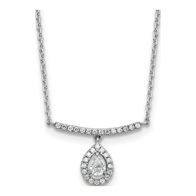 14K White Gold 1/4 ct tw Diamond Bar Pear Halo Necklace
