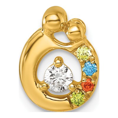 14K Yellow Gold Birthstone Dia Mother Child Slide Pendant – view 2