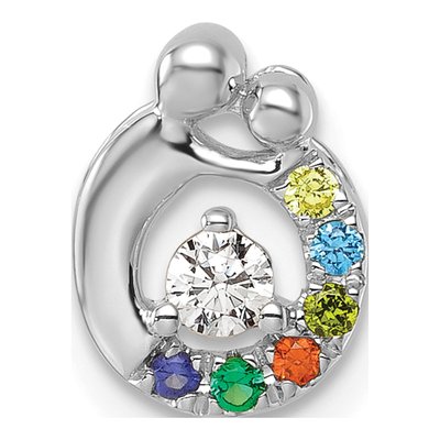 14K White Gold Wg Birthstone Dia Mother Child Slide Pendant – view 2