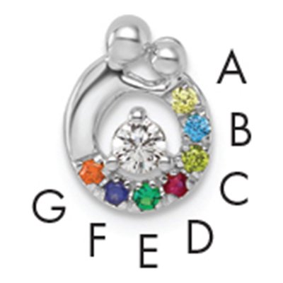 14K White Gold Mother Child Birthstone Slide Pendant