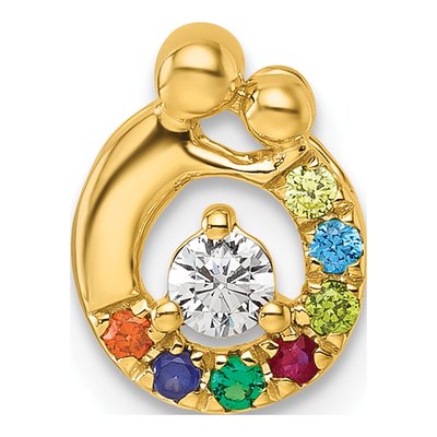 14K Yellow Gold Birthstone Dia Mother Child Slide Pendant – view 2