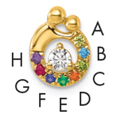 14K Yellow Gold Mother Child Birthstone Charm