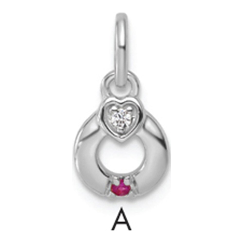 14K Wg Dia. Heart With 1 Synthetic Birthstone Mother's Circle Pendant