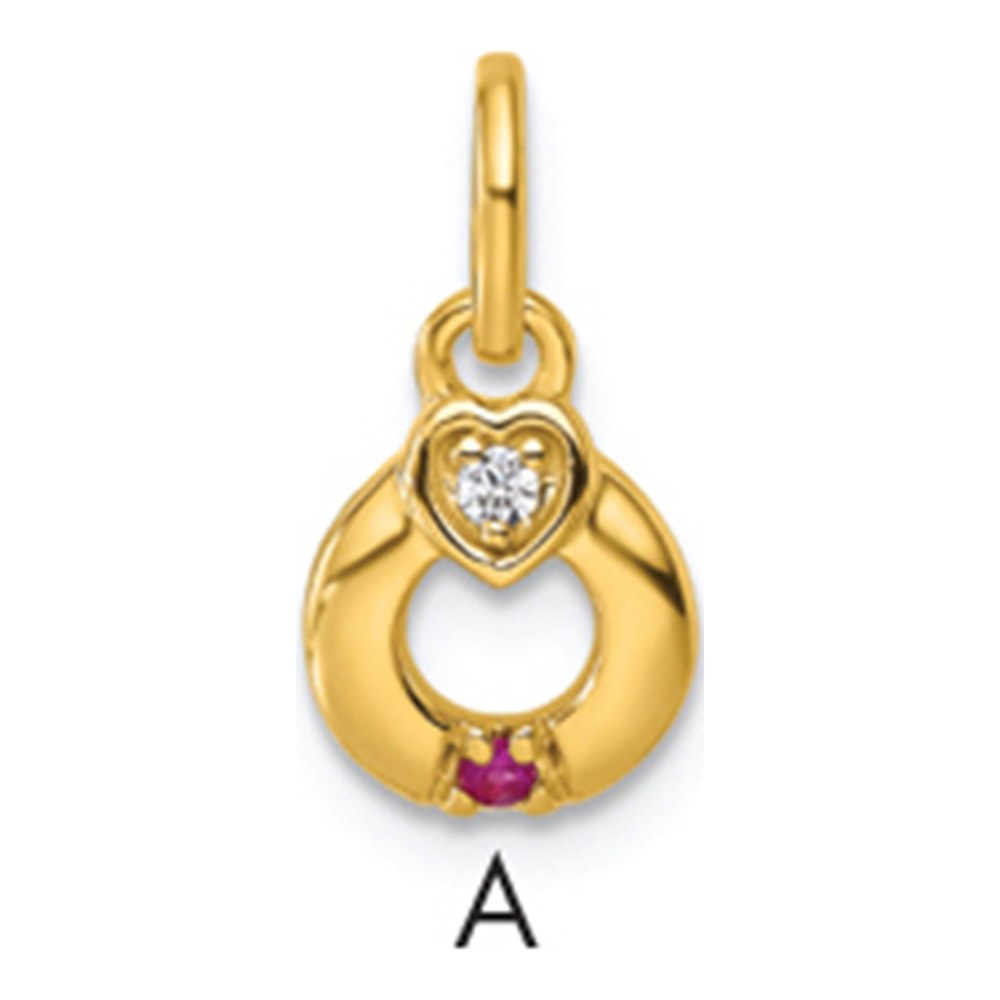 14K Dia. Heart With 1 Genuine Birthstone Mother's Circle Pendant