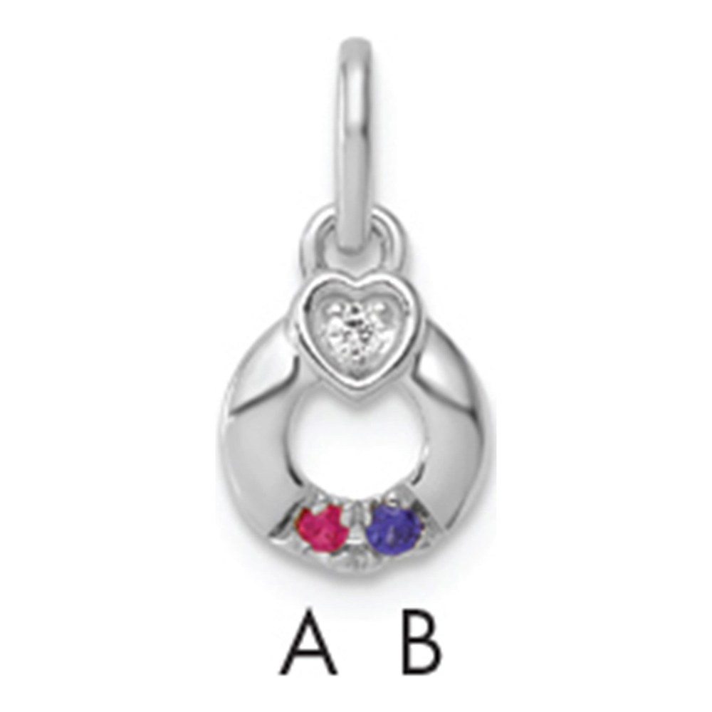 14K Wg Dia. Heart With 2 Genuine Birthstone Mother's Circle Pendant