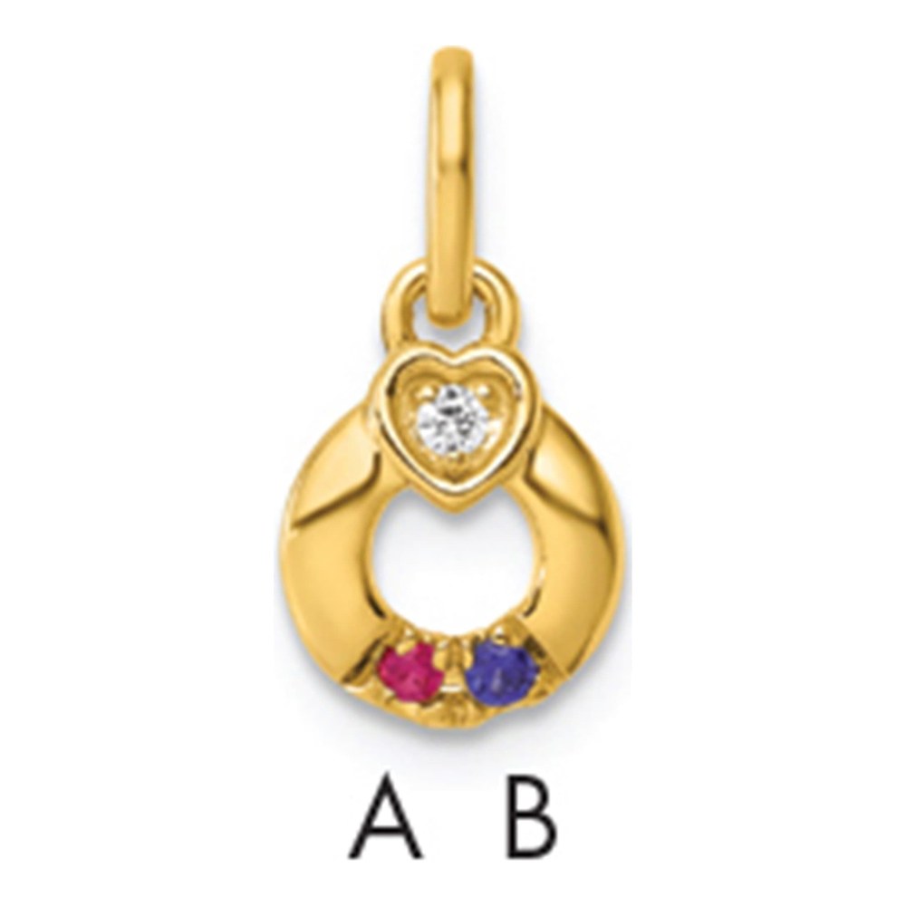 14K Dia. Heart With 2 Genuine Birthstone Mother's Circle Pendant