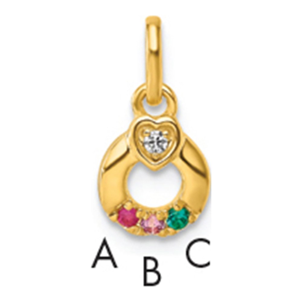 14K Dia. Heart With 3 Genuine Birthstone Mother's Circle Pendant