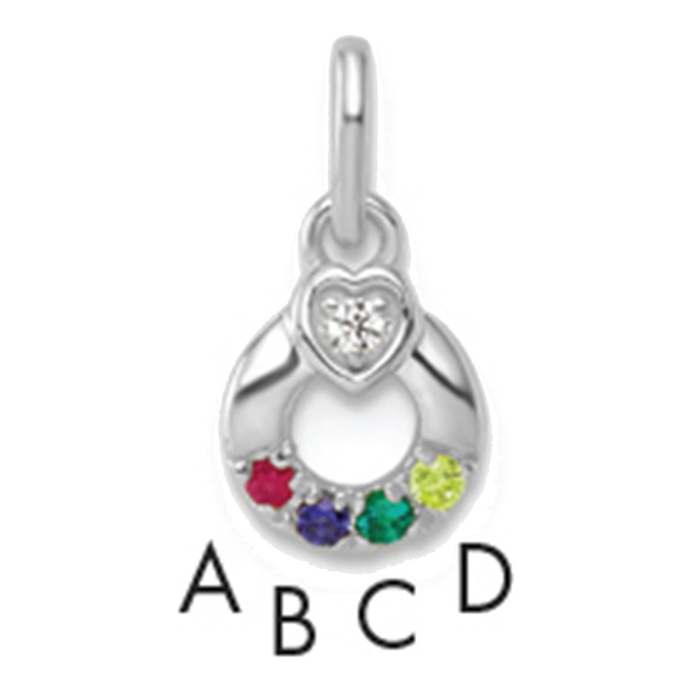 14K Wg Dia. Heart With 4 Genuine Birthstone Mother's Circle Pendant