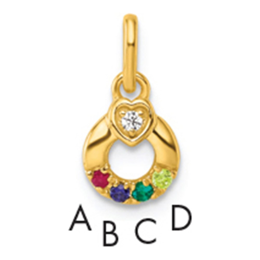 14K Dia. Heart With 4 Genuine Birthstone Mother's Circle Pendant