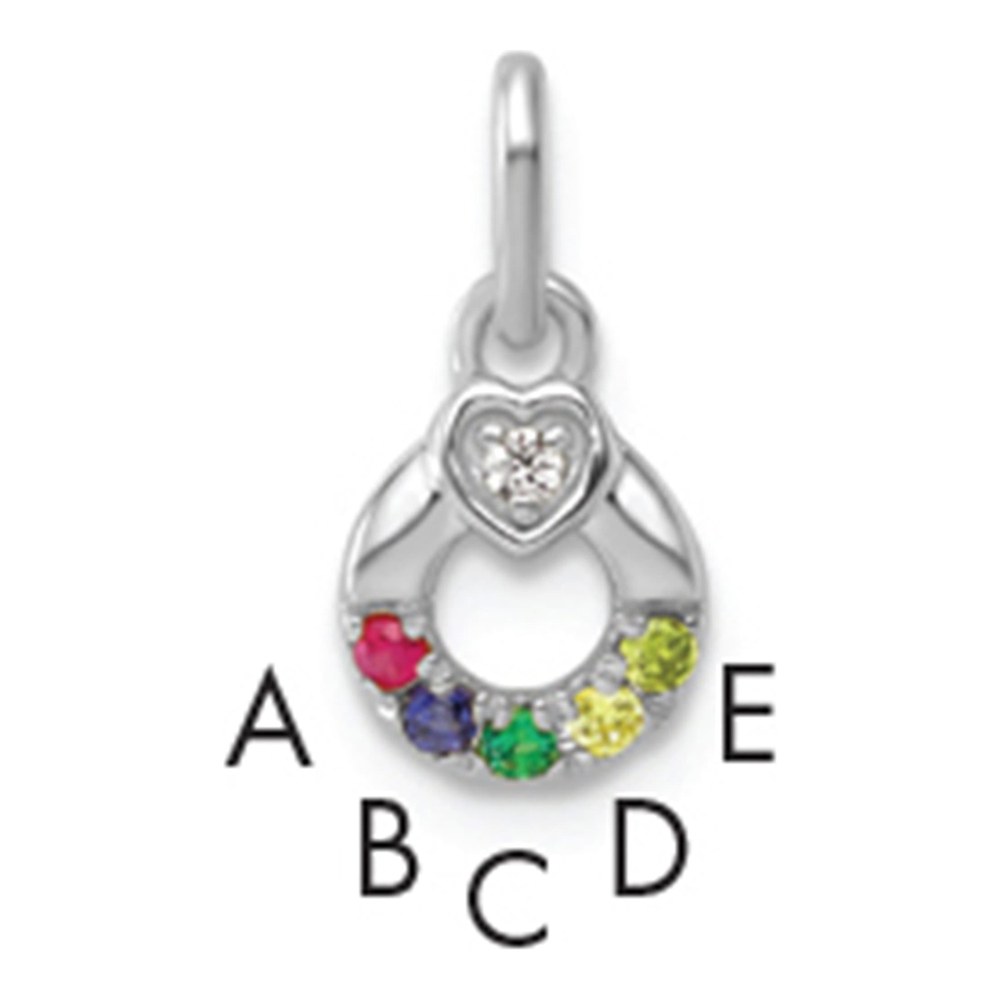 14K Wg Dia. Heart With 5 Genuine Birthstone Mother's Circle Pendant