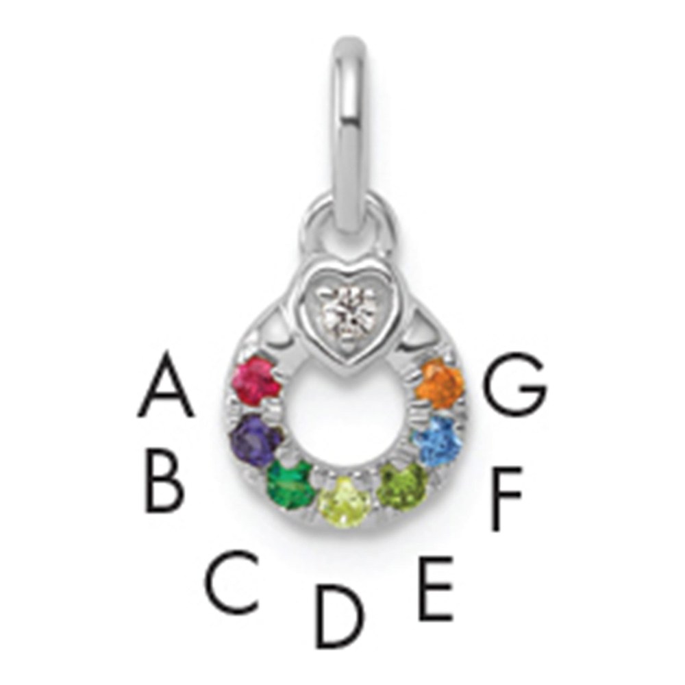 14K Wg Dia. Heart With 7 Synthetic Birthstone Mother's Circle Pendant