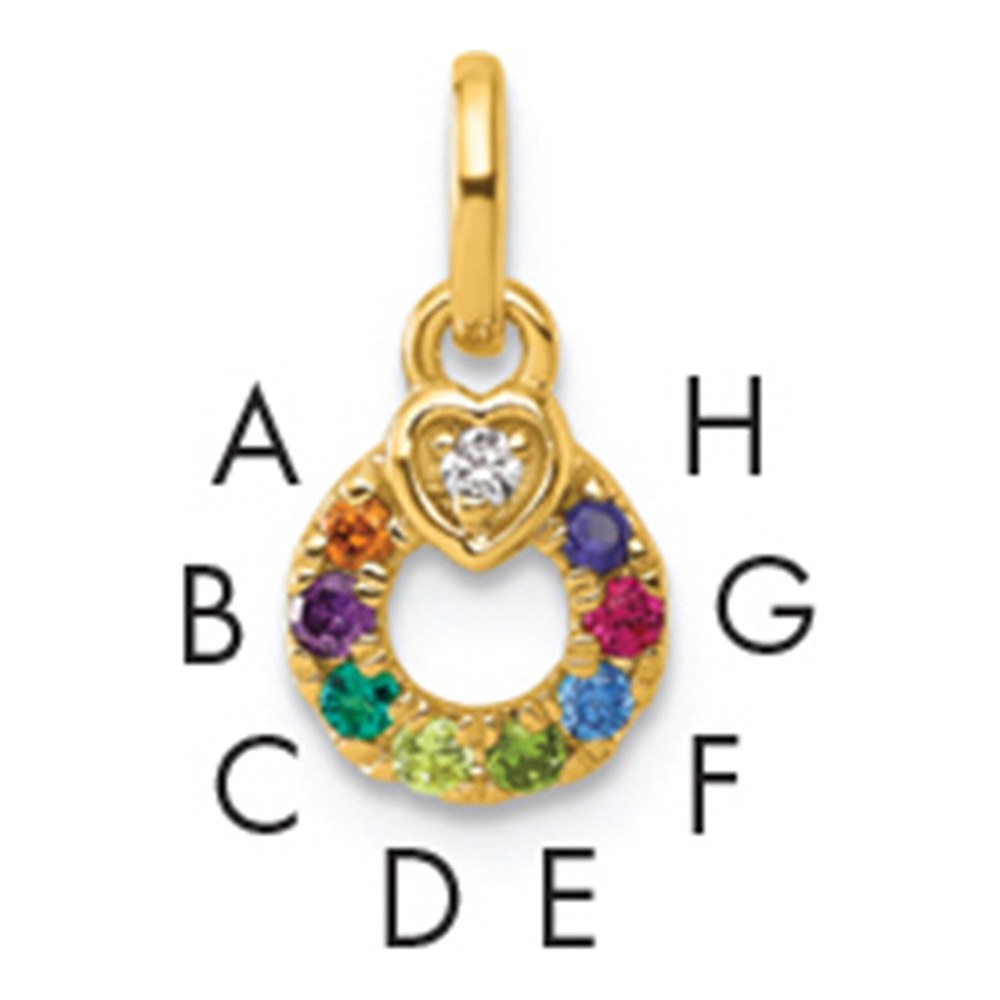 14K Dia. Heart With 8 Genuine Birthstone Mother's Circle Pendant