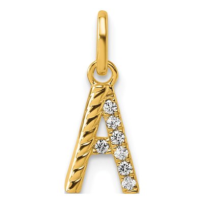 14K Yellow Gold 1/20 ct tw Diamond Initial A Pendant
