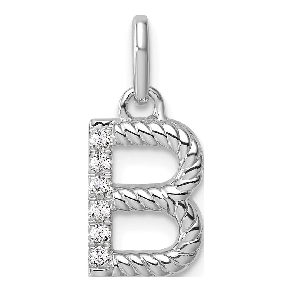 14K White Gold Rhodium-Plated Twisted With .05 ct. Diamond Initial B Charm Pendant