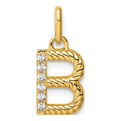 14K Yellow Gold 1/20 ct tw Diamond Initial B Pendant
