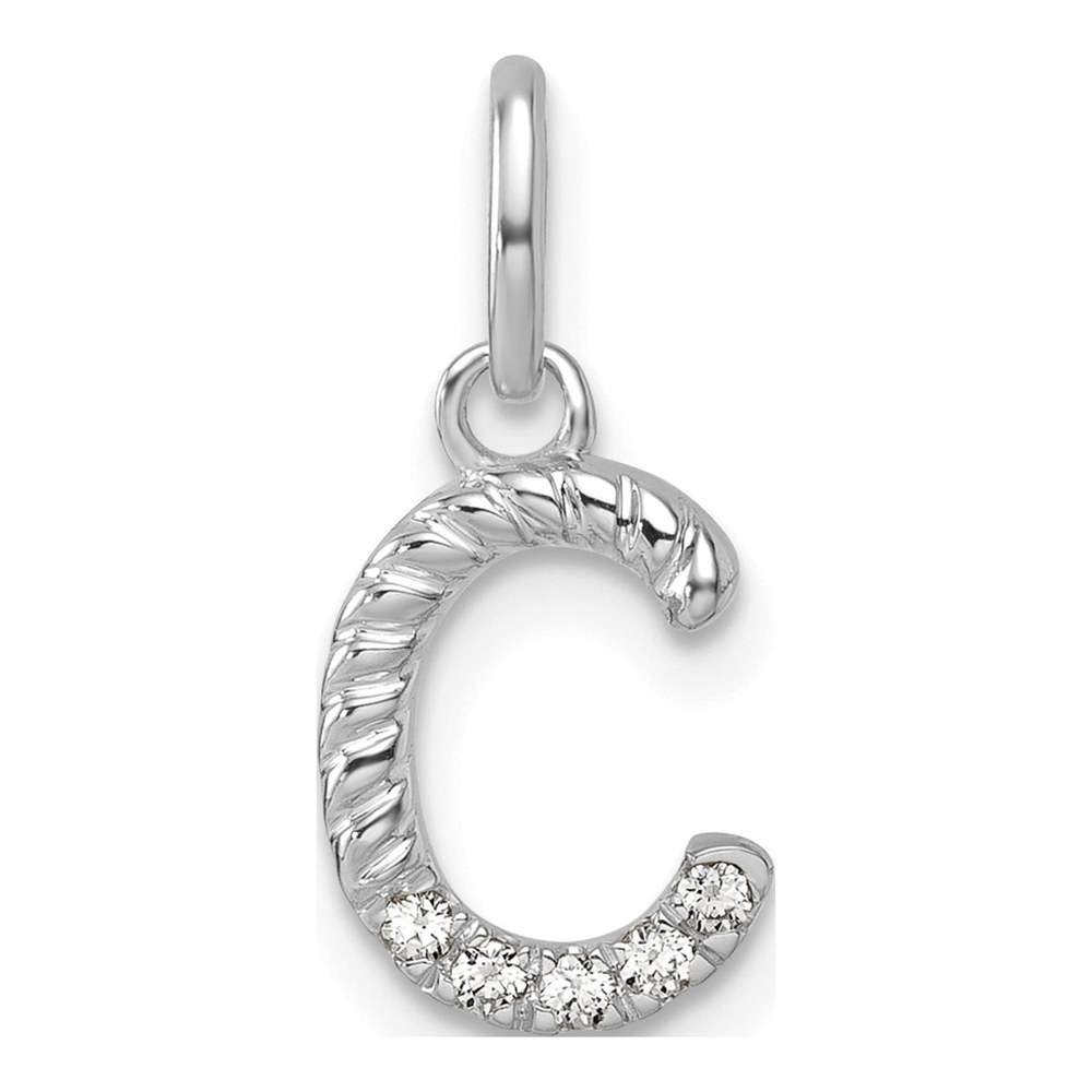 14K White Gold Rhodium-Plated Twisted With .05 ct. Diamond Initial C Charm Pendant