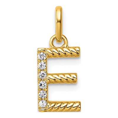 14K Yellow Gold 1/20 ct tw Diamond Initial E Pendant
