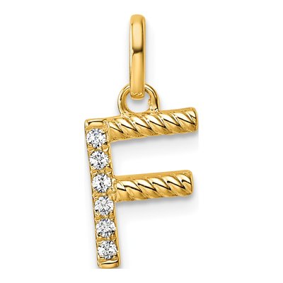 14K Yellow Gold 1/20 ct tw Diamond Initial F Pendant