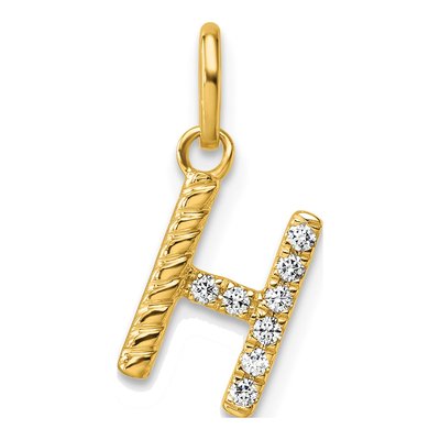 14K Yellow Gold 1/15 ct tw Diamond Initial H Pendant