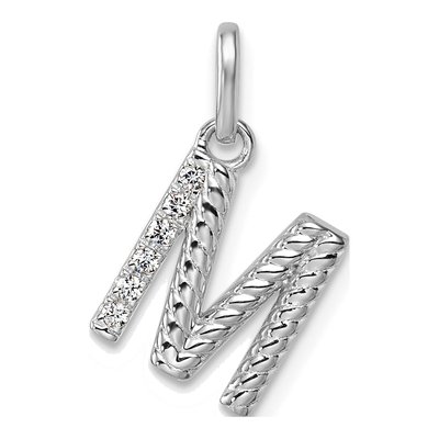 14K White Gold 1/20 ct tw Diamond Initial M Pendant