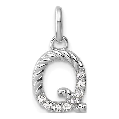 14K White Gold 1/15 ct tw Diamond Initial Q Pendant