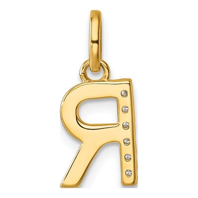 14K Yellow Gold 1/20 ct tw Diamond Initial R Pendant – view 3