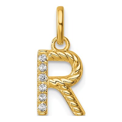 14K Yellow Gold 1/20 ct tw Diamond Initial R Pendant