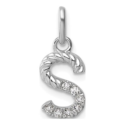 14K White Gold 1/15 ct tw Diamond Initial S Pendant