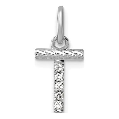 14K White Gold 1/20 ct tw Diamond Initial T Pendant