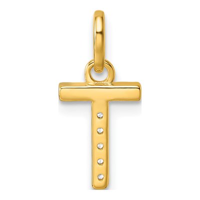 14K Yellow Gold 1/20 ct tw Diamond Initial T Pendant – view 3