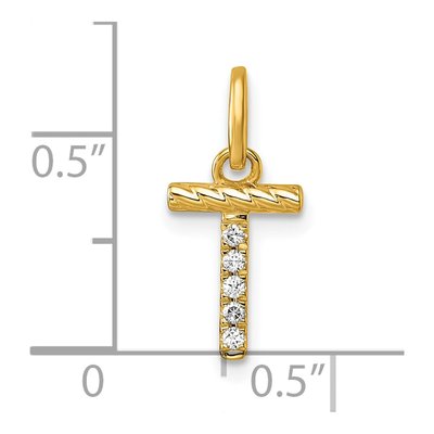 14K Yellow Gold 1/20 ct tw Diamond Initial T Pendant – view 4