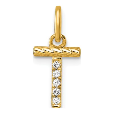 14K Yellow Gold 1/20 ct tw Diamond Initial T Pendant