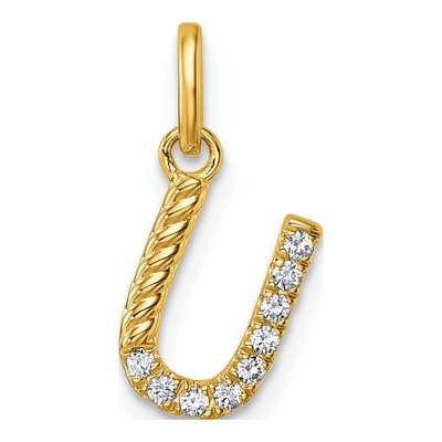 14K Yellow Gold 1/10 ct tw Diamond Initial U Pendant